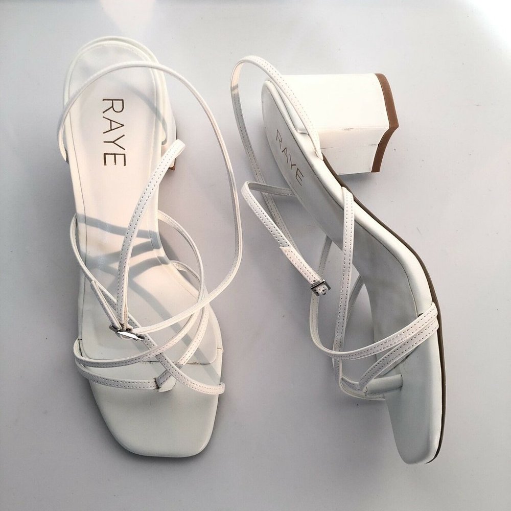 RAYE Hours Sandals White Faux Leather Ankle Wrap Helps Revolve 7 $168